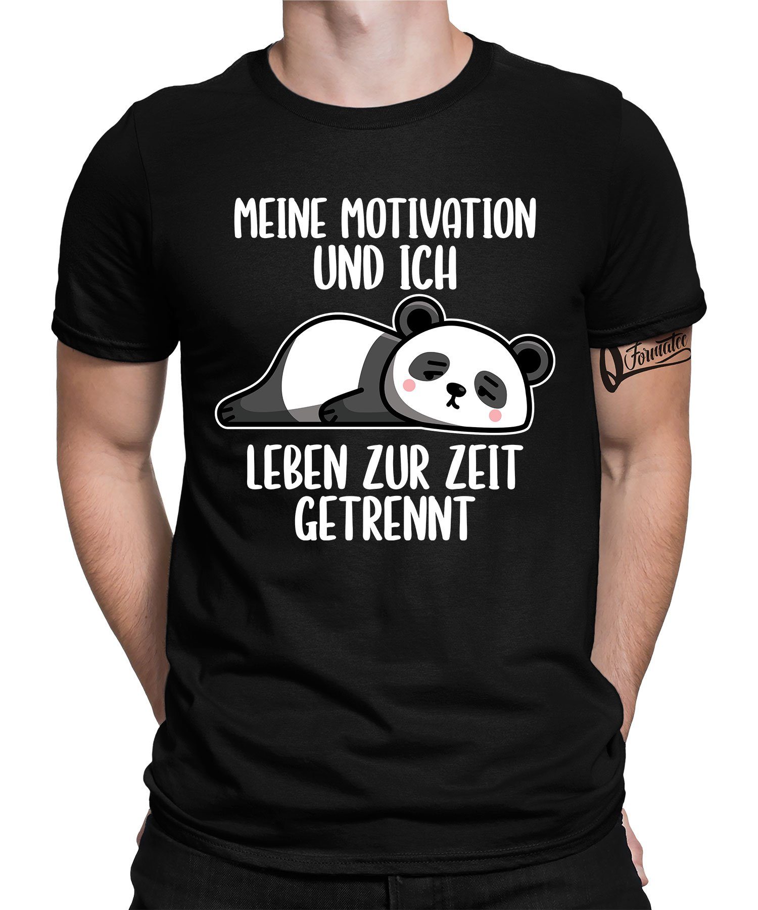 Quattro Formatee Kurzarmshirt Panda Motivation getrennt - Lustiger Spruch Statement Herren T-Shirt (1-tlg) Schwarz