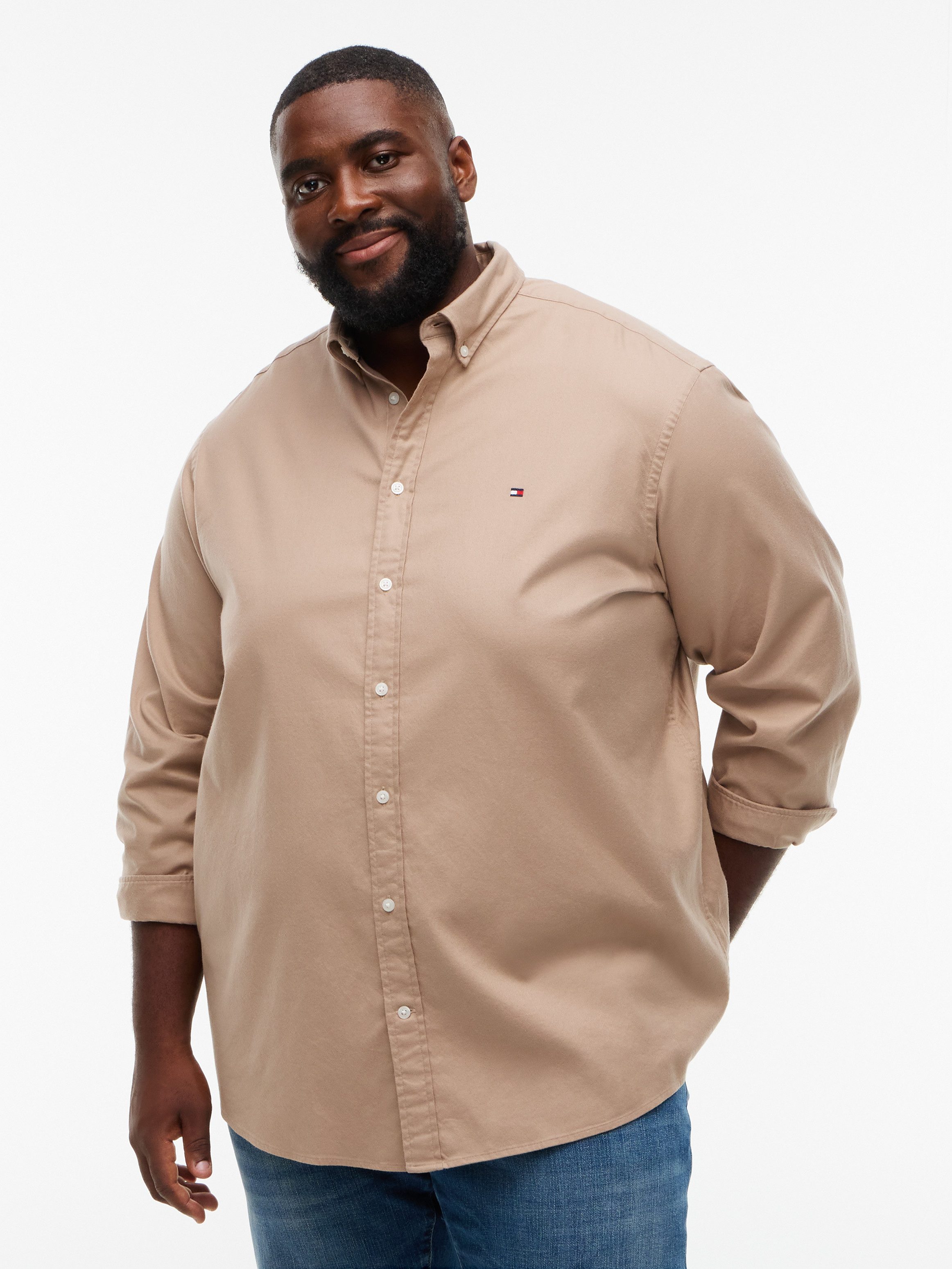 Tommy Hilfiger Big & Tall Flanellhemd BT-FLEX FLANNEL SOLID REGULAR FIT Langarmhemd, Große Größen, Button-down-Kragen
