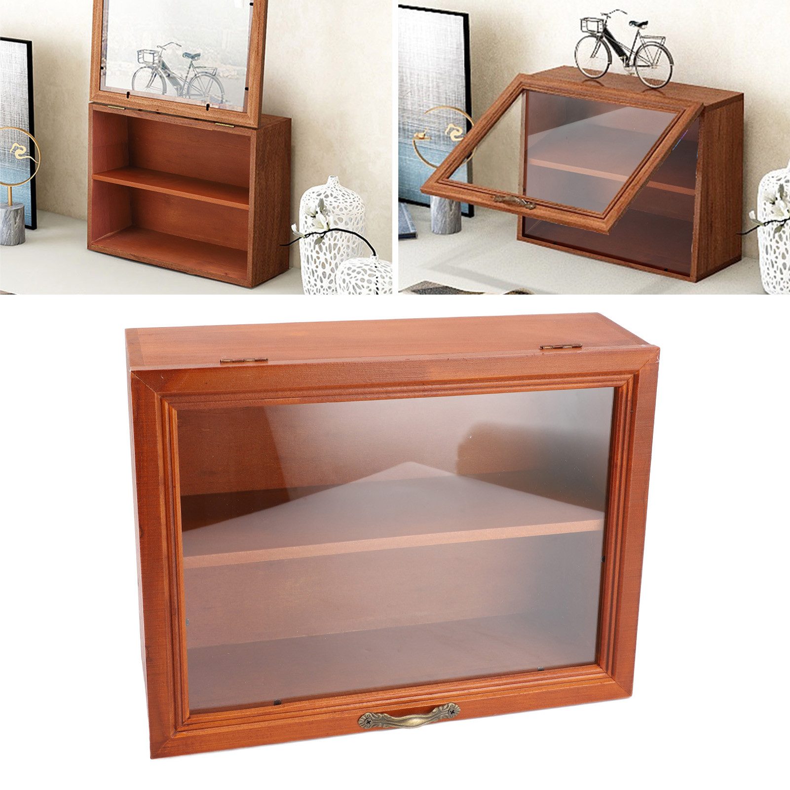 SURFOU Organizer Holz Schreibtisch-Organizer – Freistehendes Regal für Miniaturen (2-Etagen Holz-Regal mit transparentem Deckel, Holzoptik, Einfache Reinigung, für Miniaturen und Sammelfiguren, 1 St., 30*11*23cm), Geeignet als Weihnachts- oder Geburtstagsgeschenk