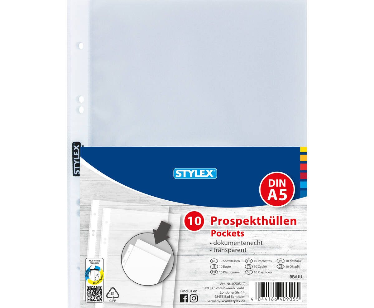Stylex Prospekthülle STY Prospekthüllen PP A5 genarbt 10er Pack