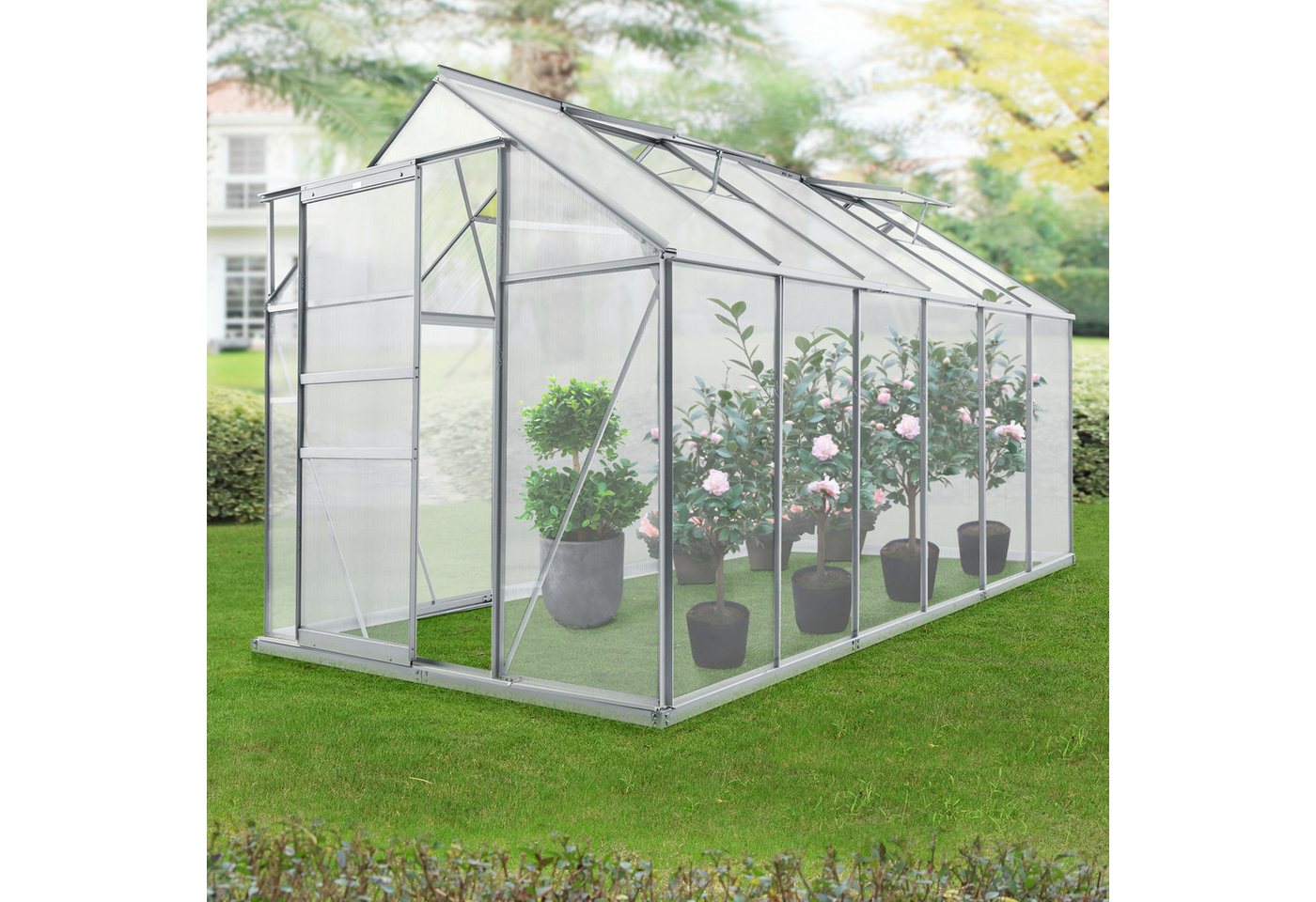 Thumbnail - en.casa Gewächshaus, BxTxH: 370 x 190 x 195 cm, 4 mm Wandstärke, Oisterwijk Gewächshaus 370 x 190 x 124/195 cm