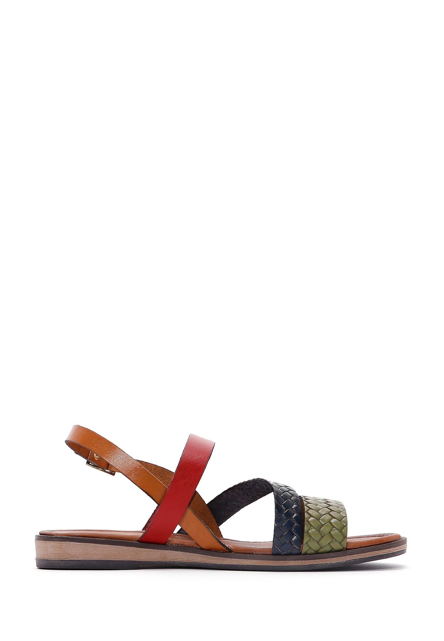 Derimod Sandalen aus Leder Sandale Echtes Leder, Geflochtene Riemen, Schnallenverschluss, TPU-Sohle