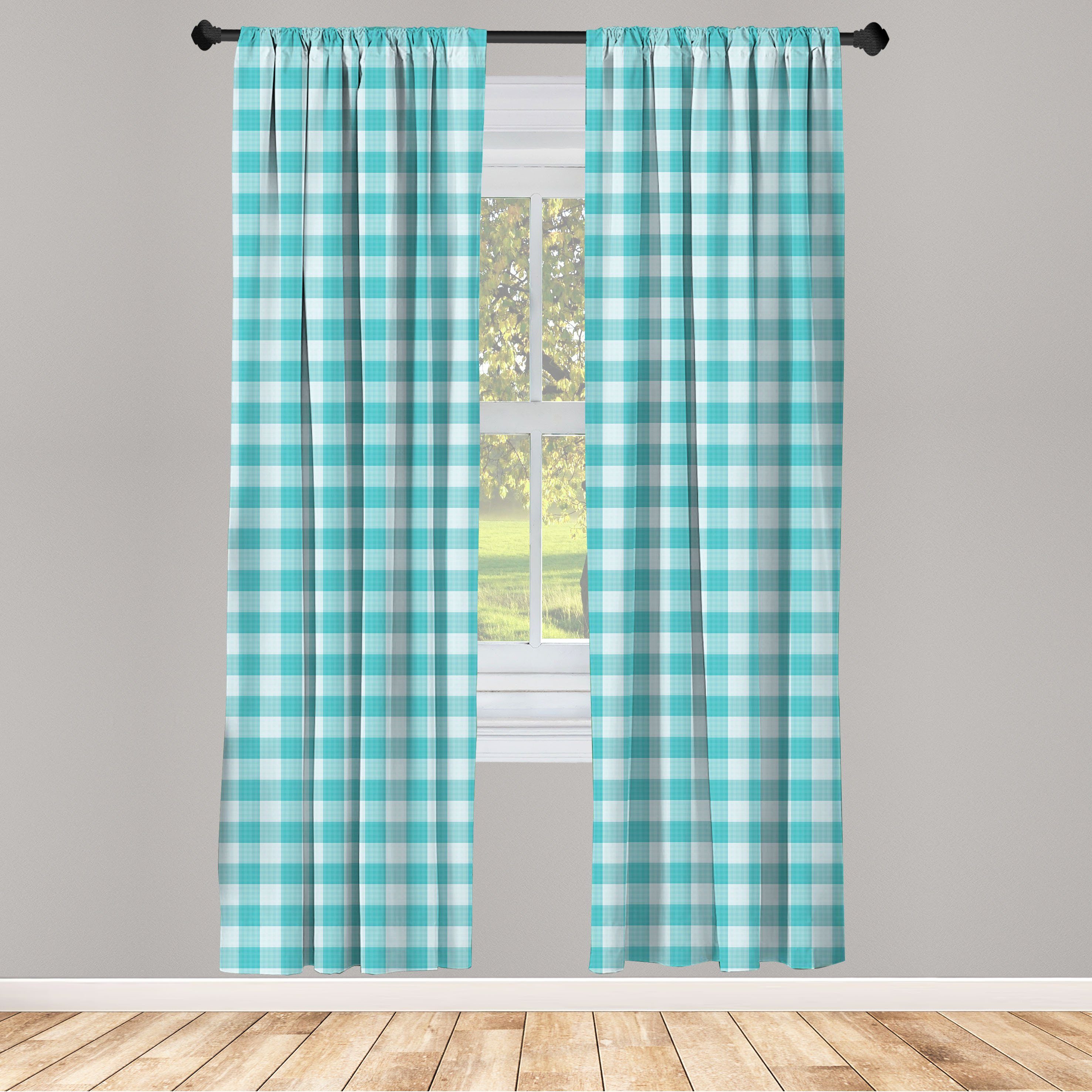 Gardine Vorhang für Wohnzimmer Schlafzimmer Dekor, Abakuhaus, Microfaser, Türkisblau Weiche Töne Checkered