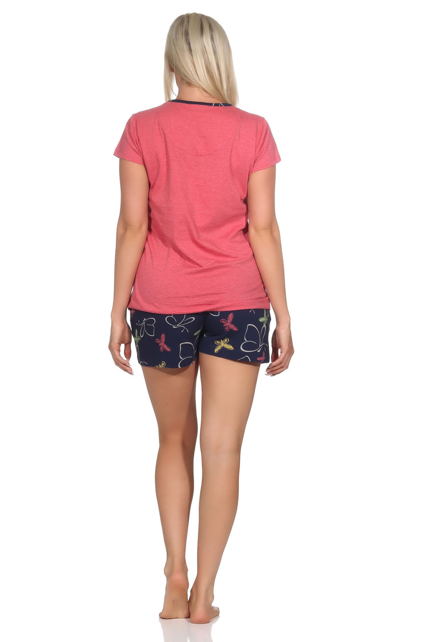 Normann Pyjama Damen Shorty Pyjama mit Schmetterling als Motiv - auch in Übergrößen