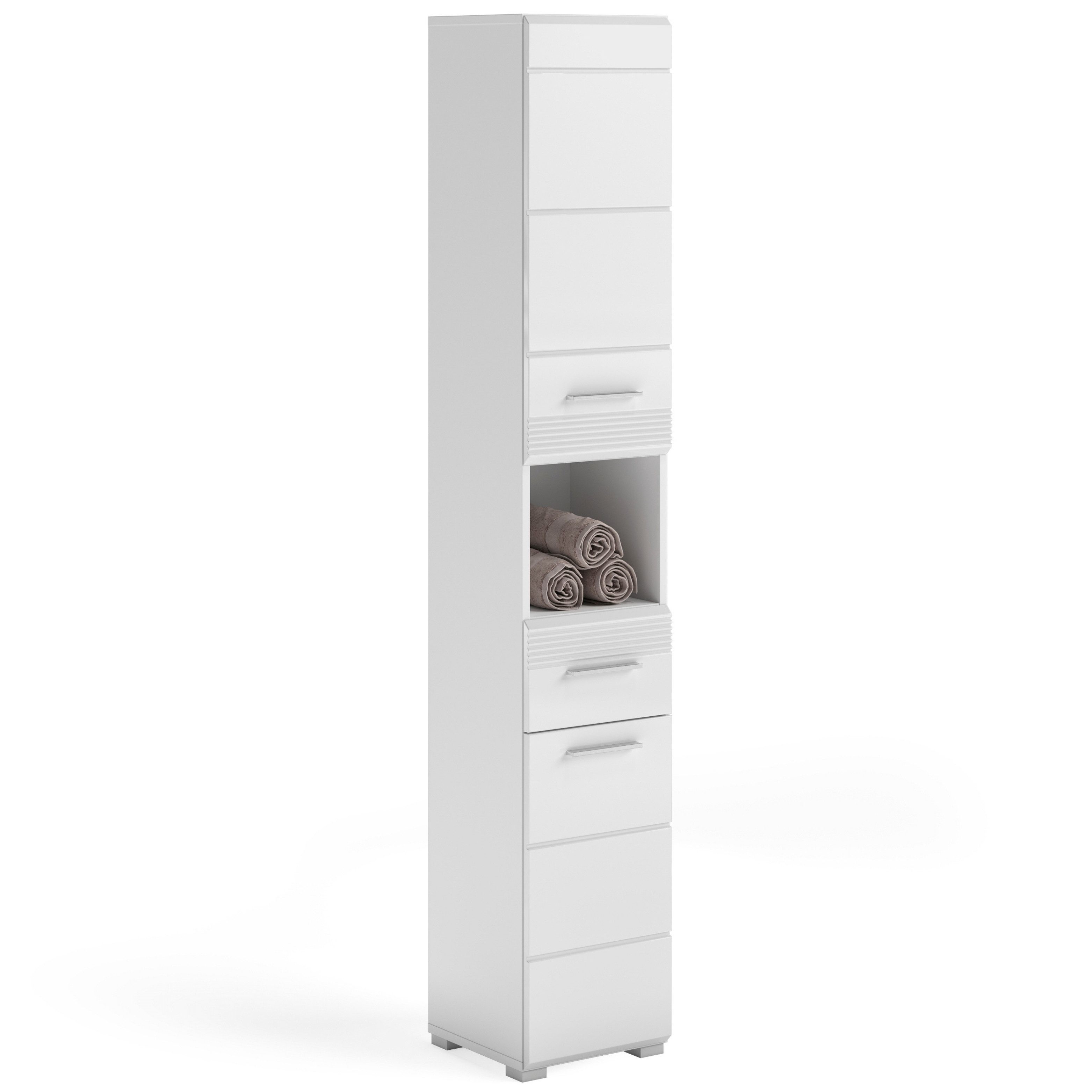 furnling Hochschrank Helsinki 1 Schublade, 2 Türen, 6 Fächer, Badschrank, Badmöbel, 30 cm breit