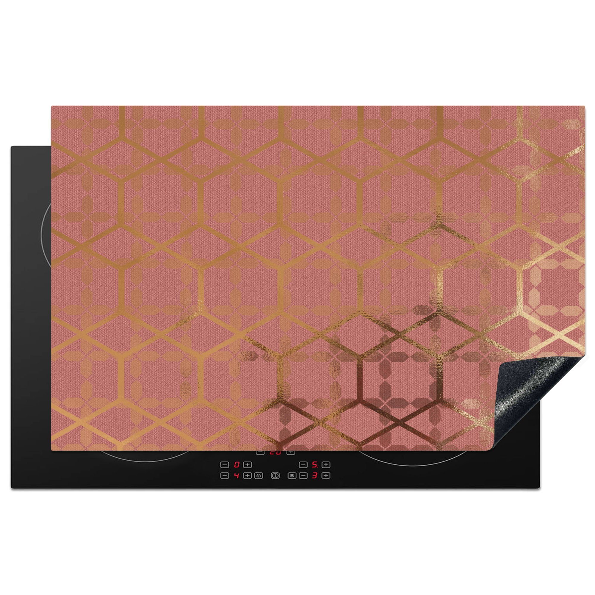 Induktionskochfeld Luxus Ceranfeldabdeckung 81x52 Rosa, cm, tlg), Schutz - Gold - Muster - küche, für die Herdblende-/Abdeckplatte Vinyl, (1 MuchoWow