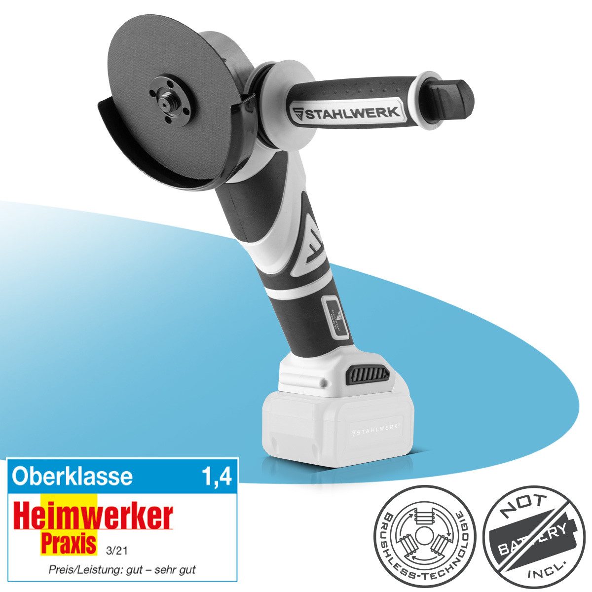 STAHLWERK Akku-Winkelschleifer Brushless Akku Winkelschleifer AWS-20 ST ohne Akku, max. 7500 U/min, (Packung, 1 tlg., Basisversion (ohne Akku), ohne Akku und Ladegerät