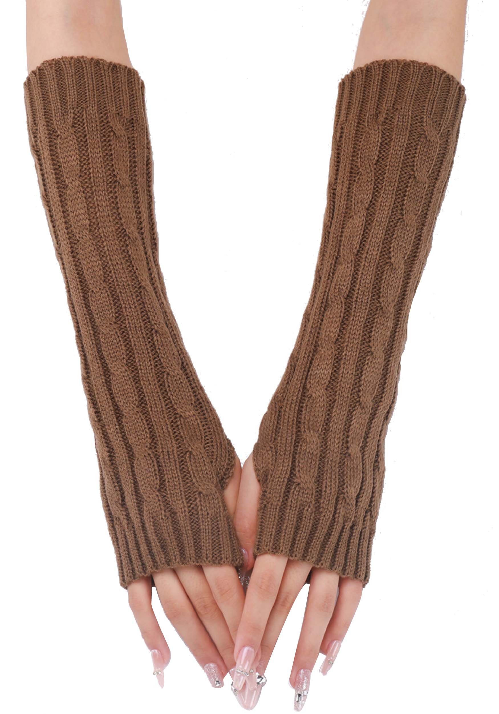 MAGICSHE Strickhandschuhe 2 Paar Fingerlose Stricken Armwärmer Daumenloch Dehnbare Handschuhe Khaki