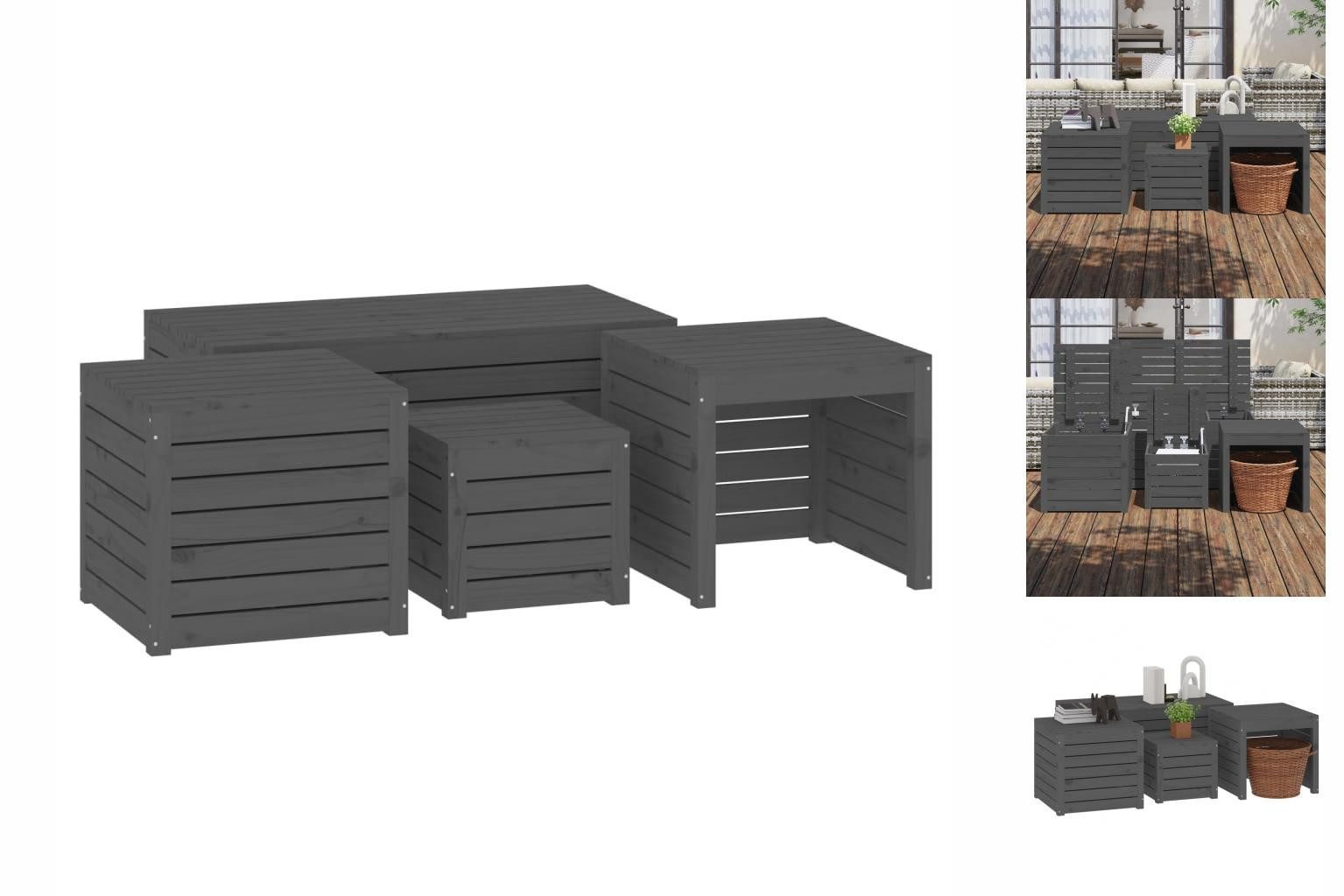 vidaXL Auflagenbox 4-tlg Gartenbox-Set Grau Massivholz Kiefer