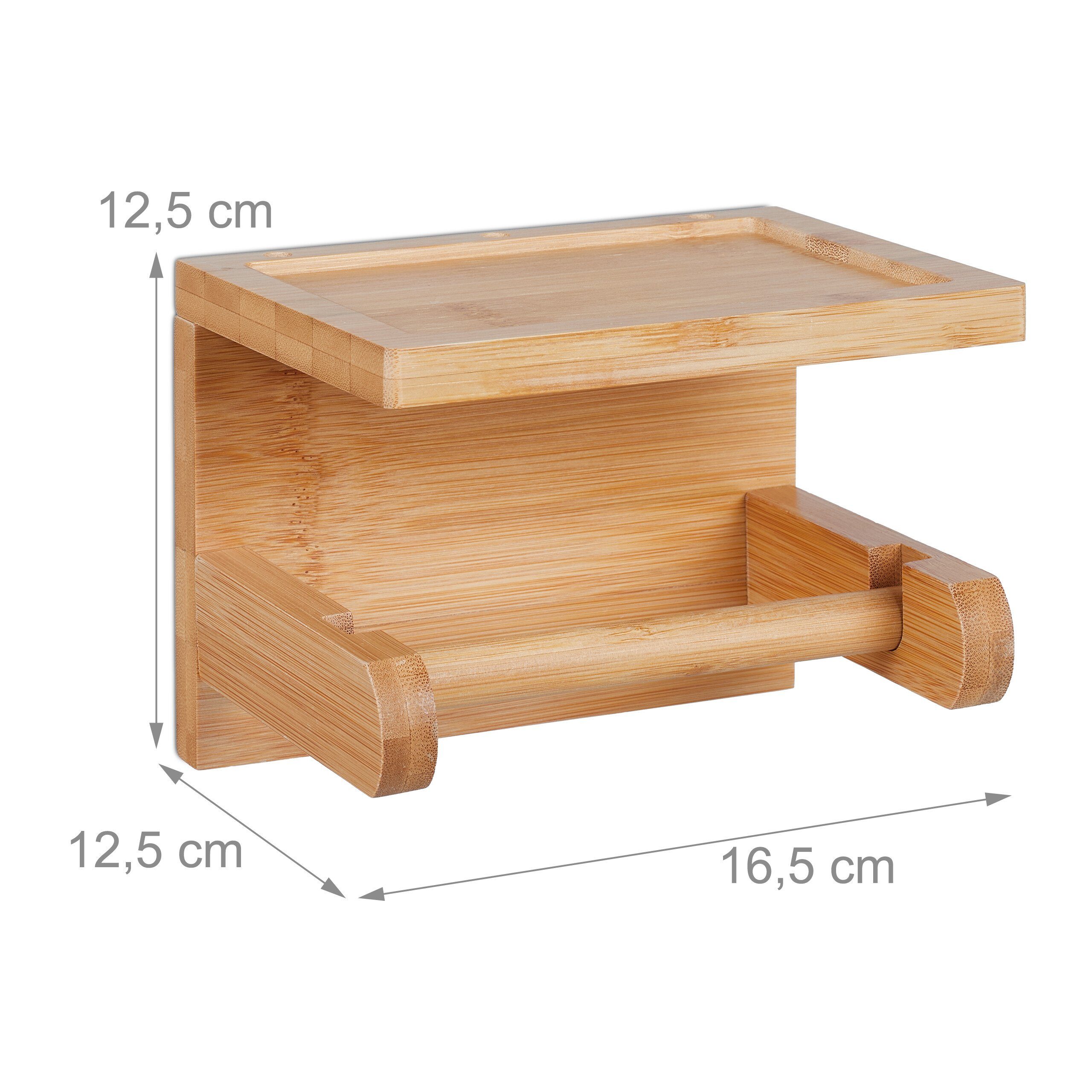 relaxdays Toilettenpapierhalter Bambus Toilettenpapierhalter mit Ablage