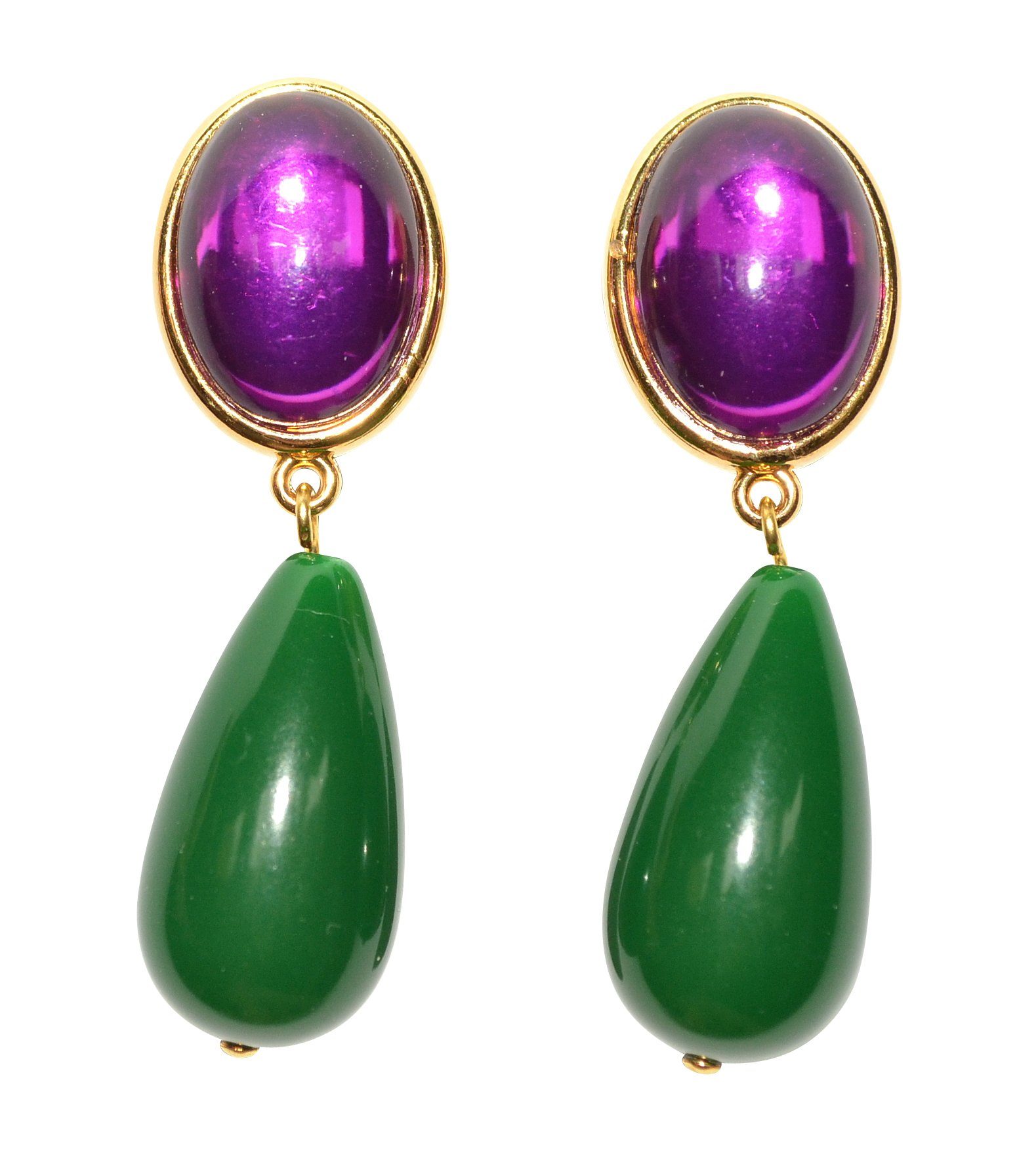 Mugello Paar Клипсы Clip Viola purple-dunkelgrün auffällig knallig bunt, made in Germany Designer JustWin, Statementohrringe