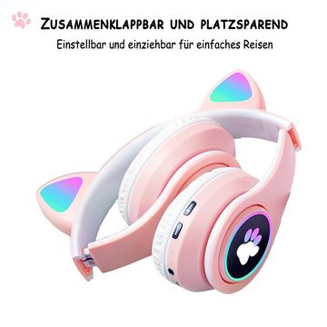 Diida Drahtloses Bluetooth-Headset, wettbewerbsfähiges Gaming-Headset Kinder-Kopfhörer (Bluetooth, Katzenohr-Headset für Mädchen, kompatibel mit Tablet/Computer/Telefon)