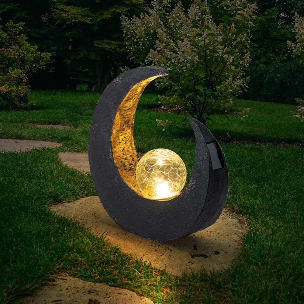 Globo LED Skulptur Solarleuchte Solarlampe LED-Leuchtmittel Solar verbaut, LED 2x Mondsichel Solarleuchte, fest Gartendeko