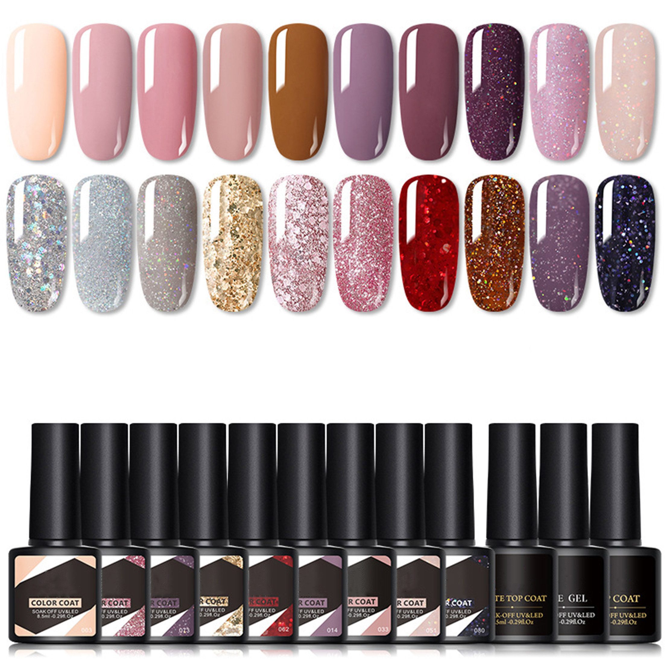 KINSI Nagellack-Set UV-Gel-Nagellack-Set mit 20 Farben + 3 Topfunktionelle Gele, Ideal für Nagelanfänger & Profis – Perfekt für DIY-Maniküre