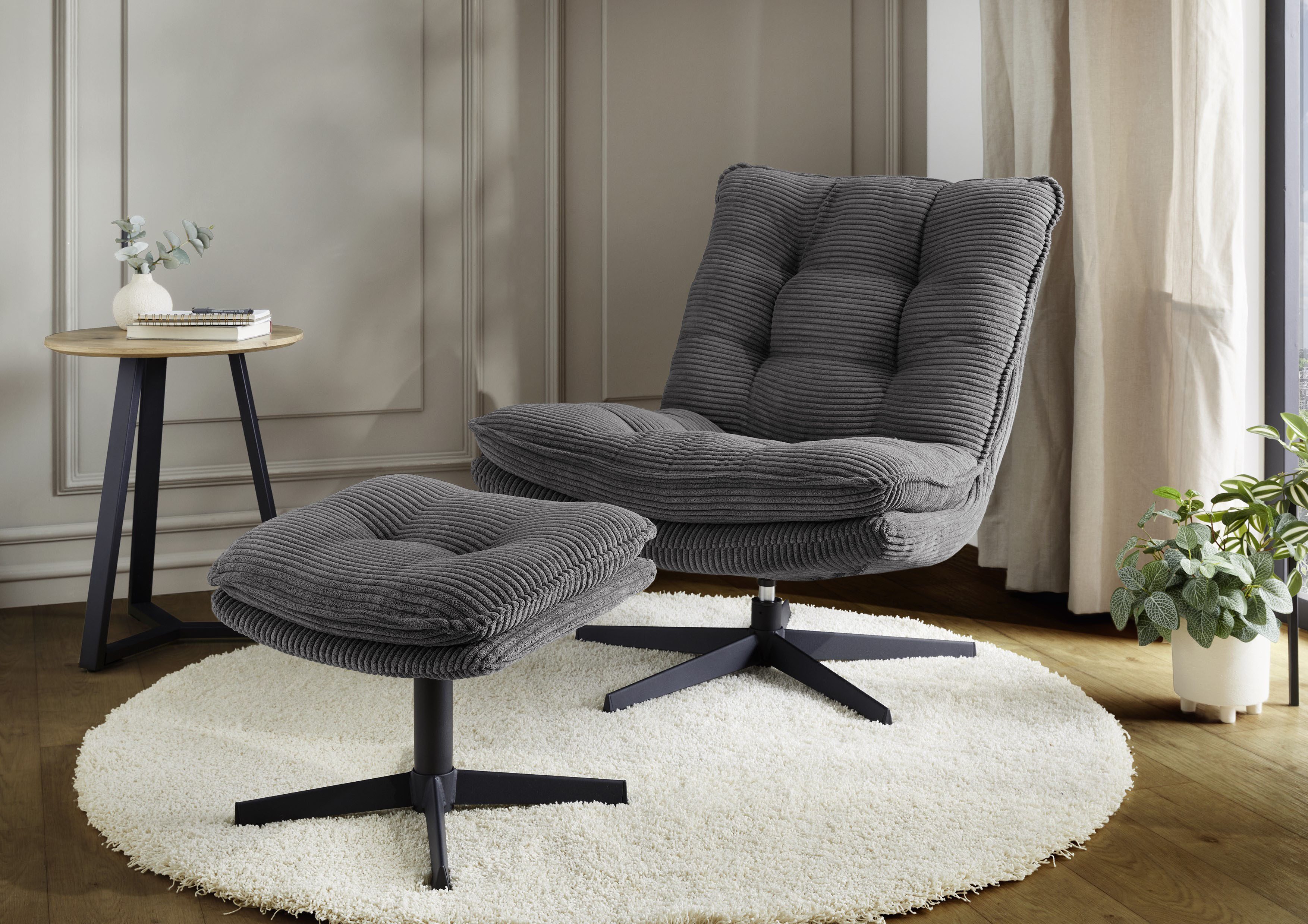 Jockenhöfer Gruppe Relaxsessel Kasper, B: 76 cm, Sitzhöhe: 47 cm, Set: mit Hocker, 360° Drehfunktion, Cord