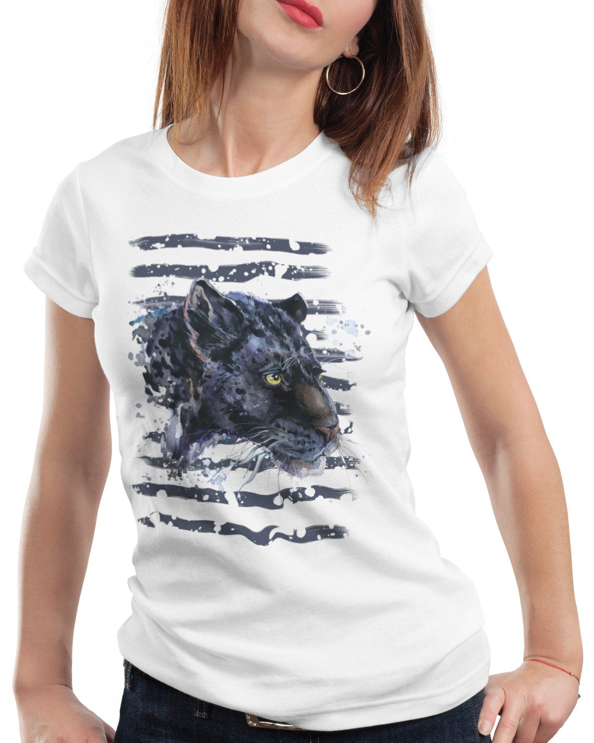 style3 T-Shirt Schwarzer Panther berglöwe zoo dschungel