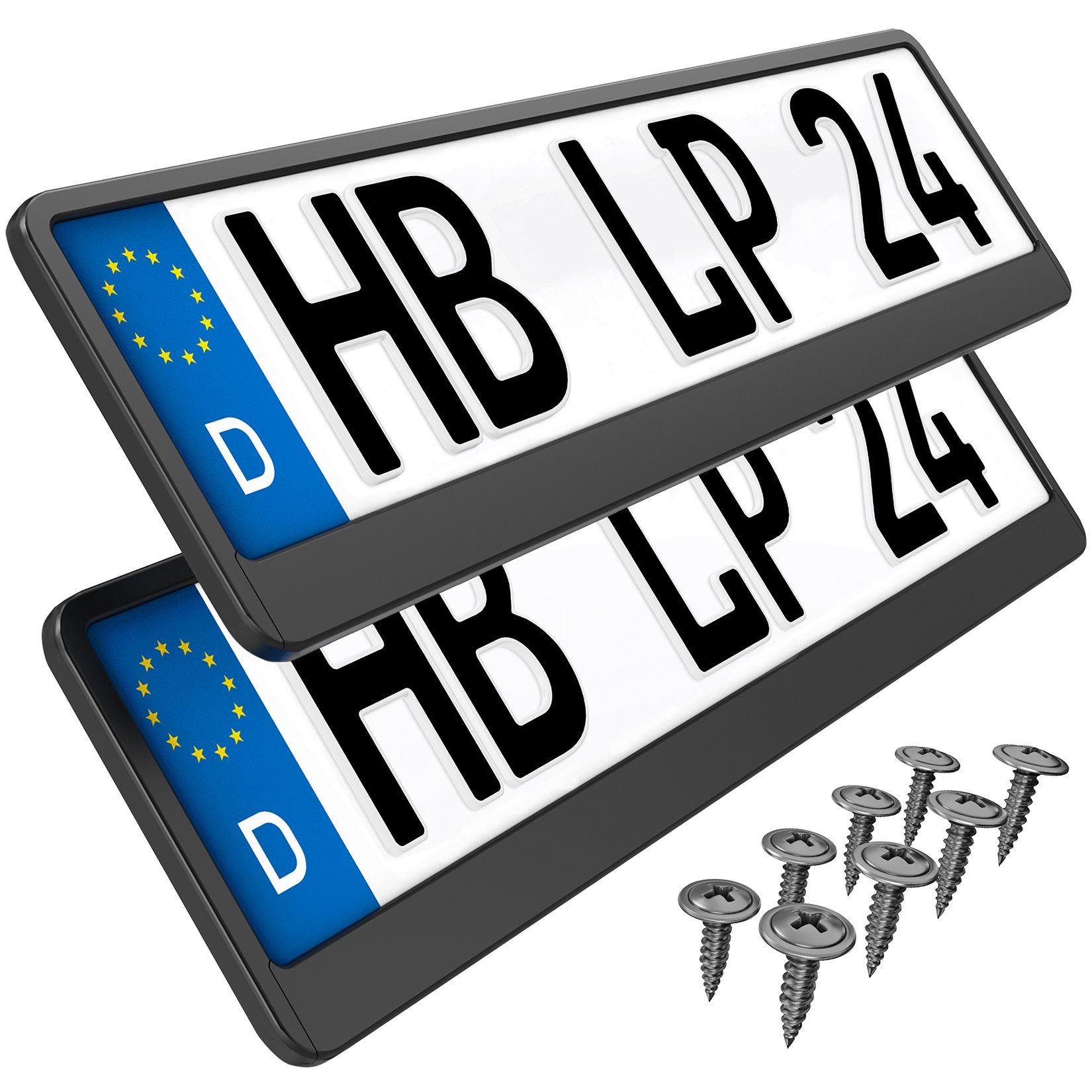 2x EU Kennzeichenhalter schwarz Chrom Nummernschildhalter Halterung P