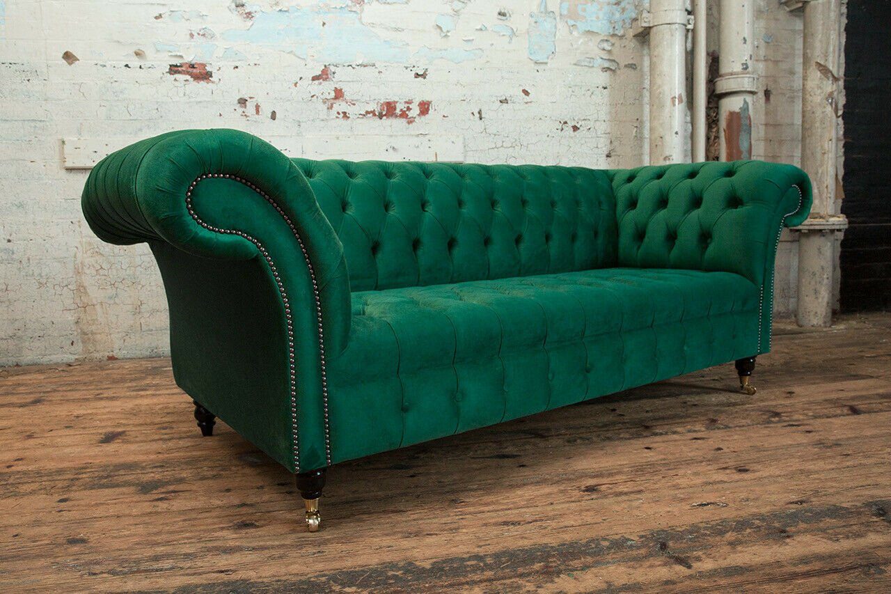JVmoebel Chesterfield-Sofa klassische Chesterfield Couch 3 Sitzer Sofa Couch Samt Design neu, Die Rückenlehne mit Knöpfen.