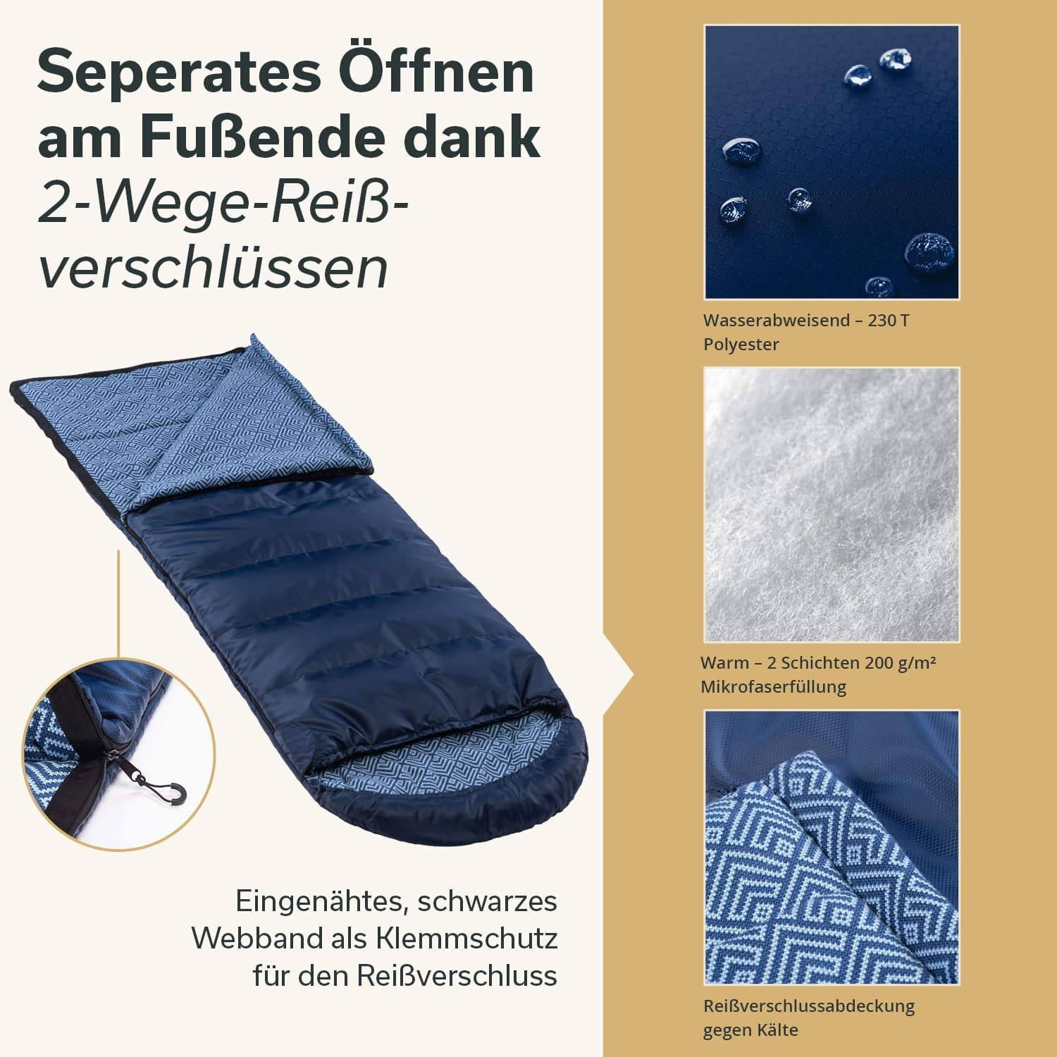 Skandika Deckenschlafsack Dundee Baumwollflanell, Koppelbar, Kopfteil mit Kordel (Reißverschluss mit Webband-Klemmschutz, Innentasche mit Klett), 3 Jahreszeiten, bis -20°C, Packsack mit Kompressionsbändern, 220x80cm