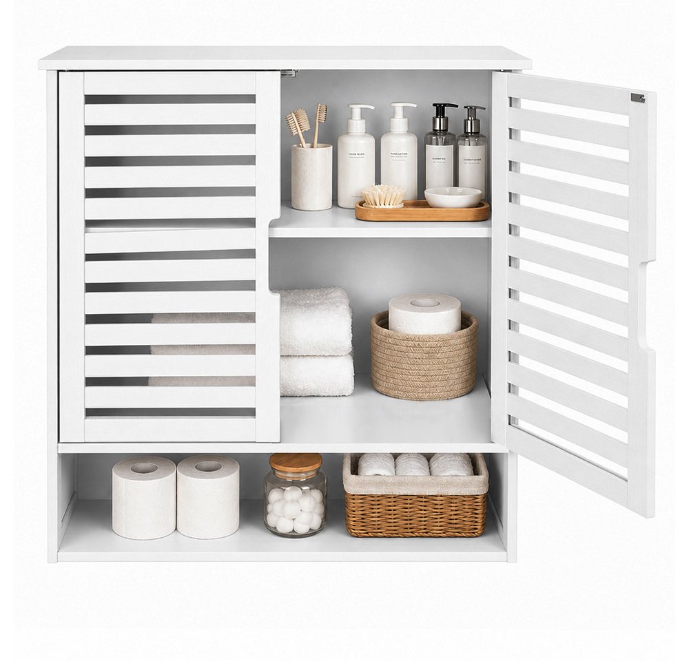 JEOBEST Hängeschrank Badschrank, Bambus Badezimmerschrank, Wandregal (1-St) Platzsparend, Wandschrank mit Doppeltüren