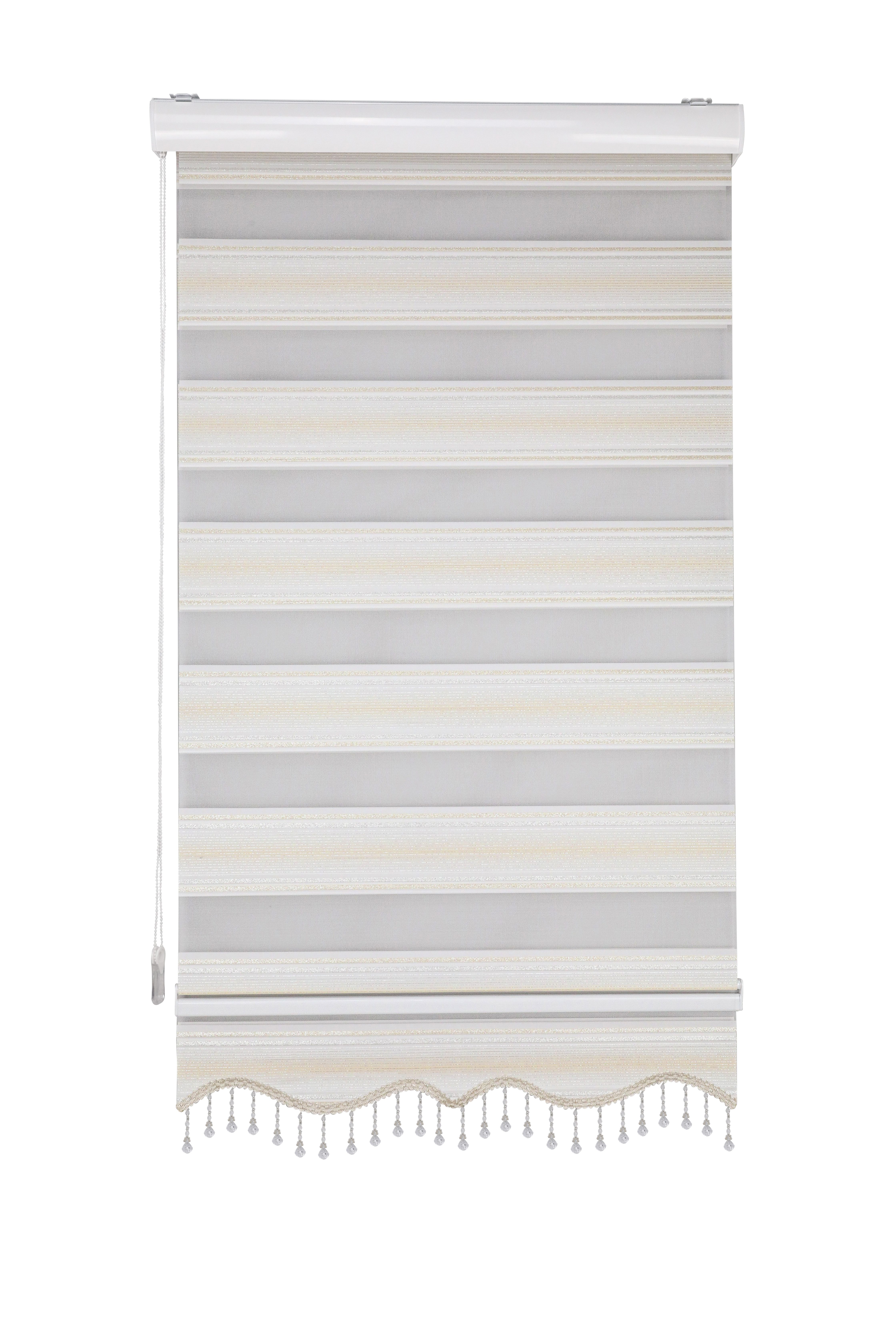 Doppelrollo Duorollo mit Kassette und Perlen in Weiß, Grau, Gold Höhe: 200 cm, Plisseeonline, blickdicht, Deckenmontage, Inkl. Montagezubehör Schrauben und Dübel, Decke oder Wand, mit Kindersicherung