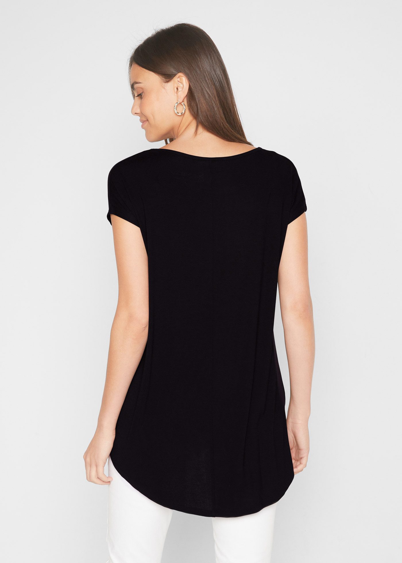bonprix Longshirt hinten länger geschnitten, Kurzarm, mit Metallic-Druck günstig online kaufen