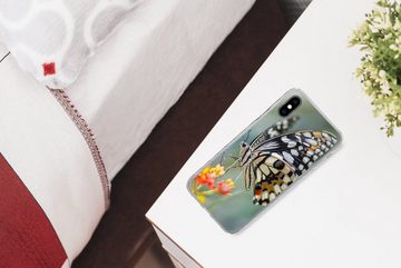 MuchoWow Handyhülle Seiten Schmetterling auf Blume, Handyhülle Apple iPhone Xs, Smartphone-Bumper, Print, Handy