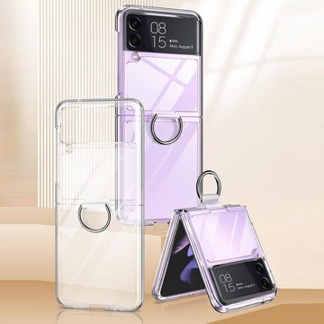 Wigento Handyhülle Für Samsung Galaxy Z Flip4 5G Ring Kunststoff Silikon Cover Handy Tasche Hülle Etuis Lila