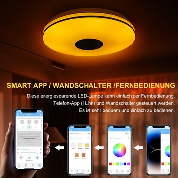 oyajia Deckenleuchte RGB Dimmbar Streamer-Licht Deckenlampe mit Lautsprecher, LED fest integriert, mit Sternenhimmel-Effekt, Badleuchte Wohnzimmer Küche Flur Lampe