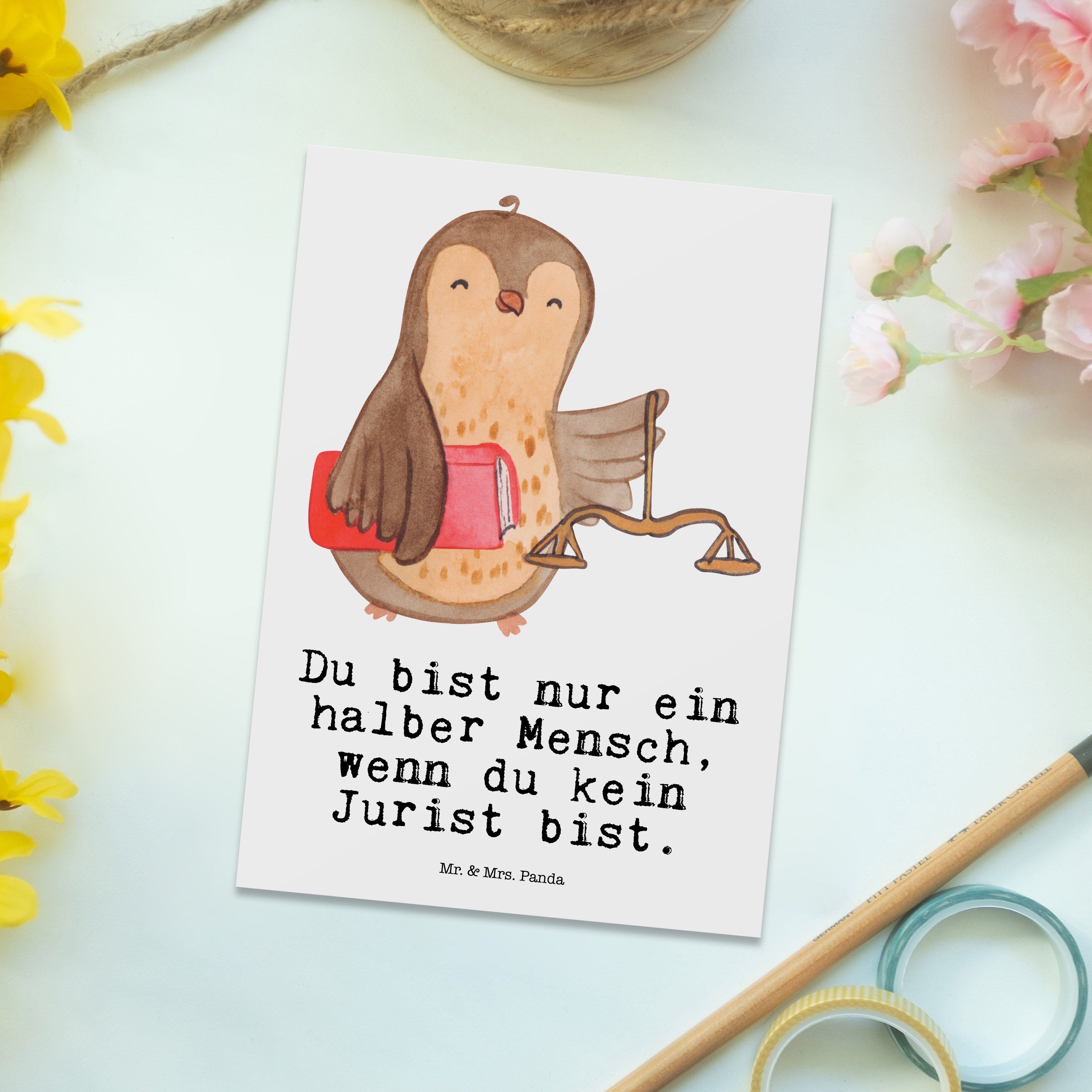 Rente, Herz & Postkarte Mrs. Geschenk, of Jurastudent, mit laws - Master Jurist Panda - Weiß Mr.