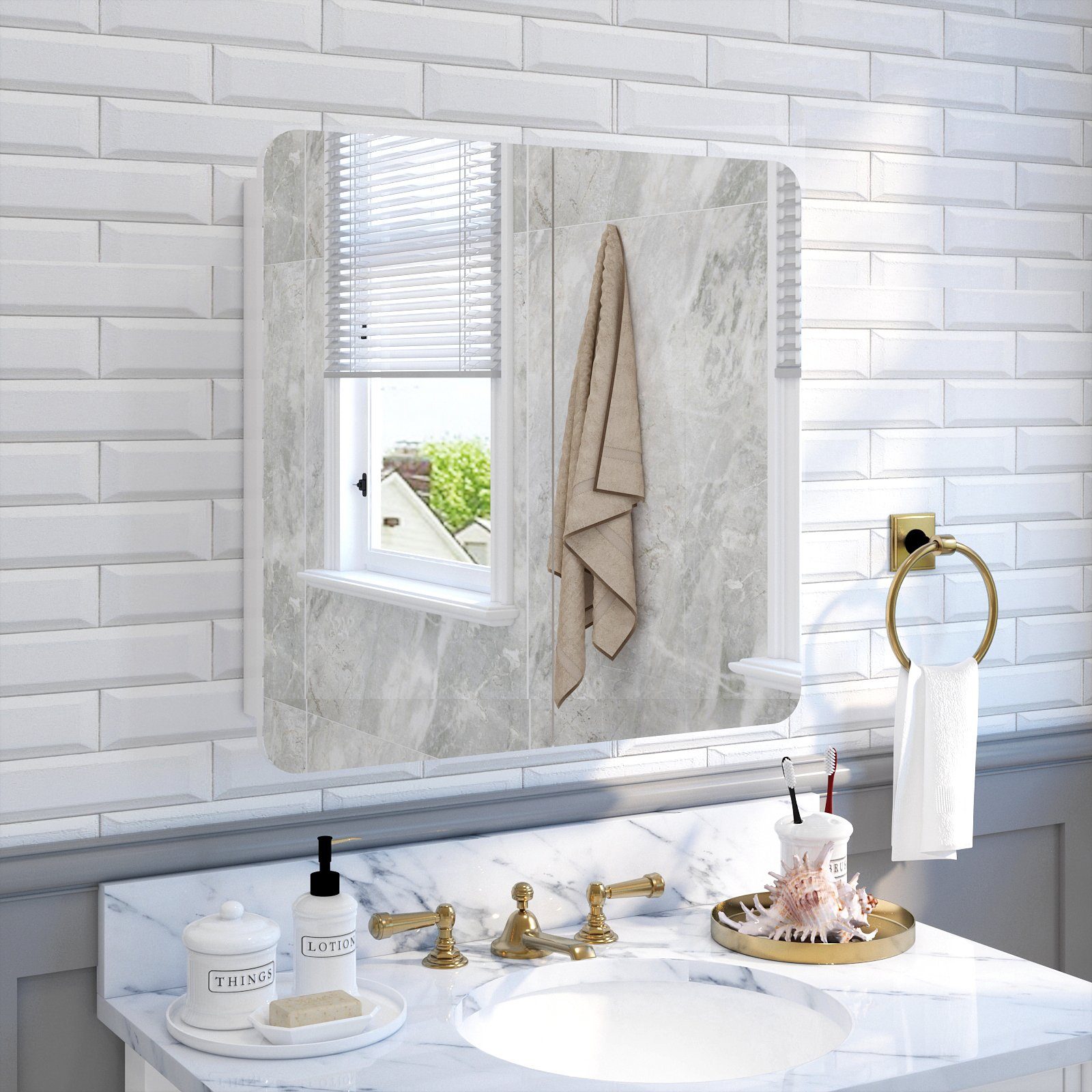 x 2 Wandschrank, Türen cm, 66 Hängeschrank, Weiß x 12.9 Mondeer 68 Badezimmerspiegelschrank Badezimmerspiegel mit
