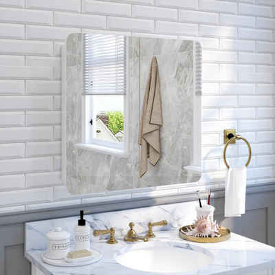Mondeer Badezimmerspiegelschrank Badezimmerspiegel Hängeschrank, Wandschrank, mit 2 Türen 68 x 12.9 x 66 cm, Weiß