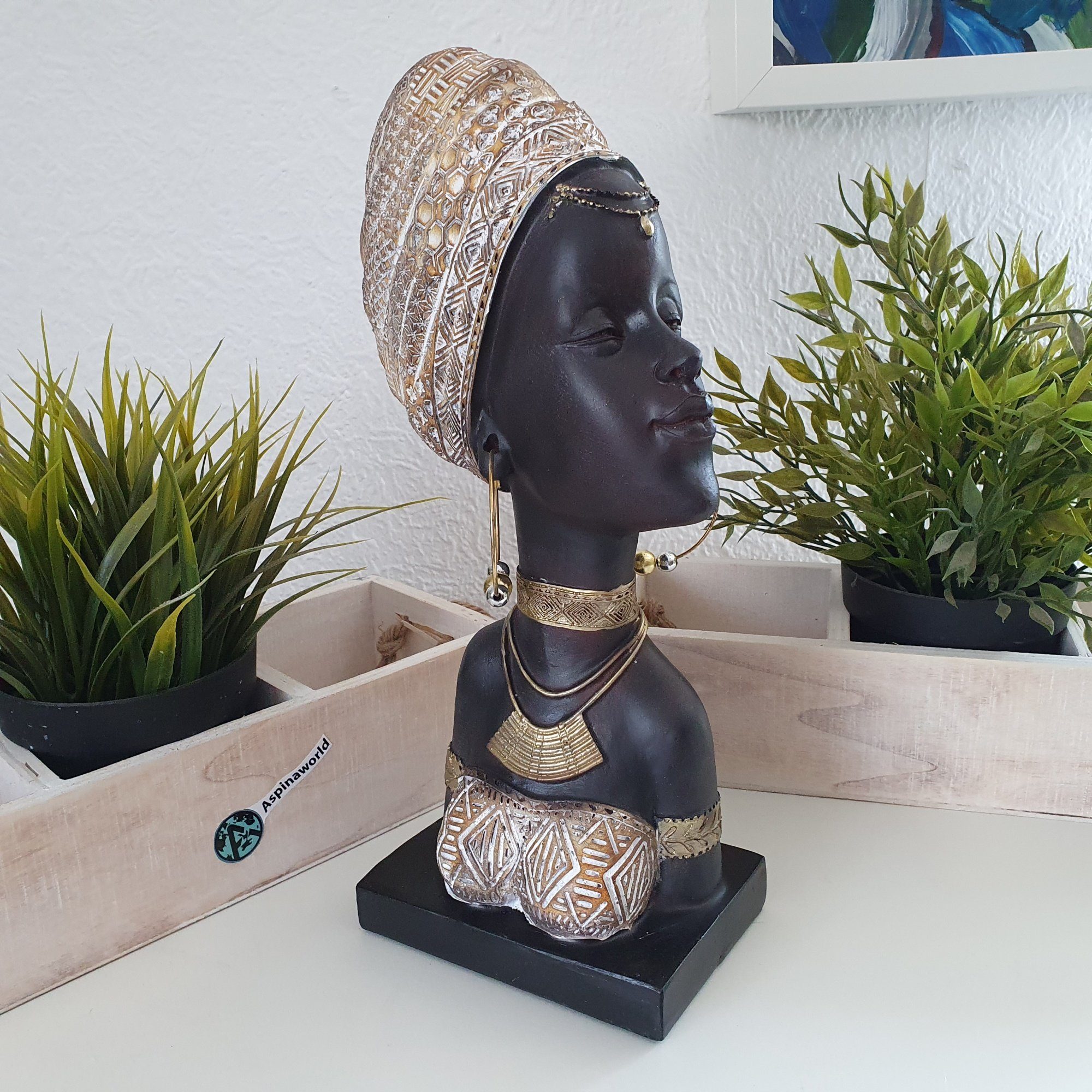Aspinaworld Dekofigur Afrikanische Dekofigur Frauenbüste mit Kopftuch 30 cm