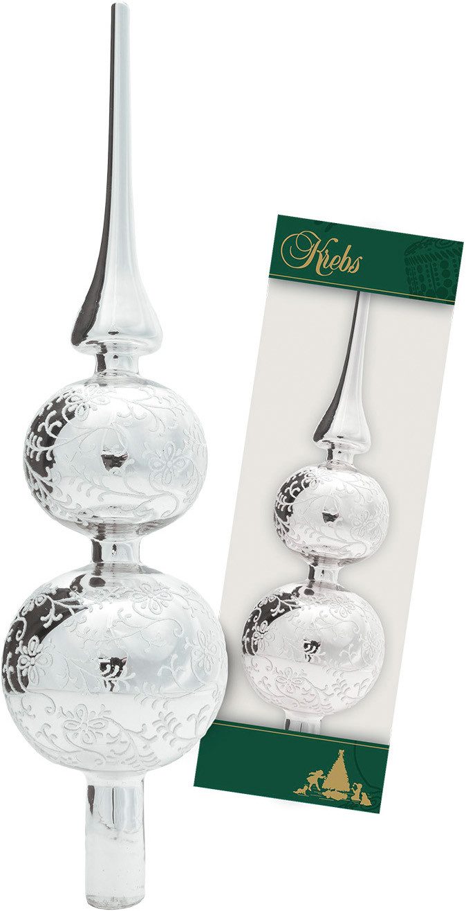 Krebs Glas Lauscha Christbaumspitze Rankendekor glänzend silber 33cm (1-tlg), Dekoriert mit Liebe zum Detail