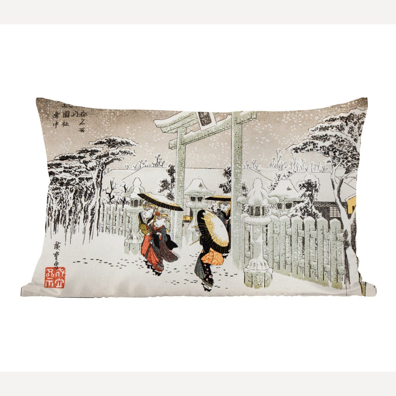 MuchoWow Dekokissen Japan - Schnee - Architektur, Wohzimmer Dekoration, Zierkissen, Dekokissen mit Füllung, Schlafzimmer