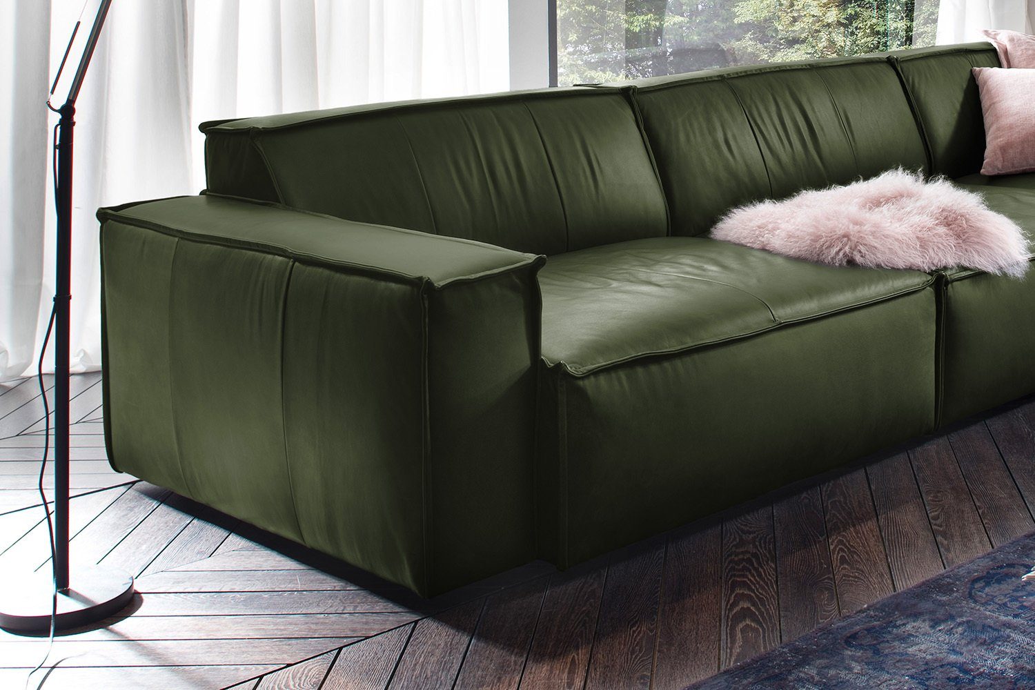 KAWOLA Sofa SAMU, Riesensofa Leder verschiedene Farben grün