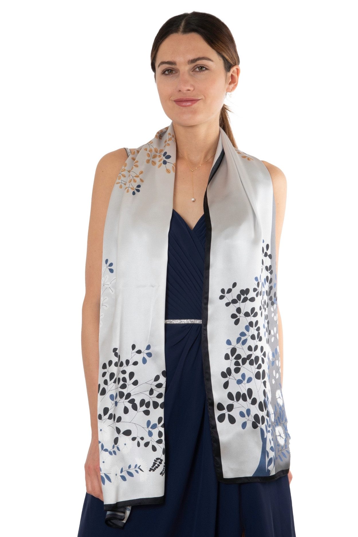 MayTree Seidenschal Blütenzweige blau, grau, gelb 55 x 175 cm, (Stück), Sei günstig online kaufen