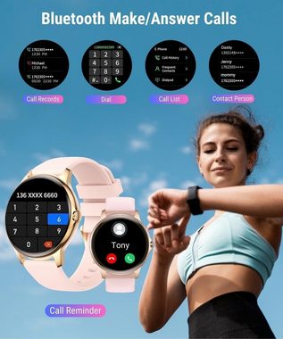 HOAIYO mit Pulsmesser, Musiksteuerung, Schrittzähler, Wasserdicht Smartwatch (1.3 Zoll, Android iOS), mit Bluetooth Anrufen Fitness Tracker Armbanduhren Fur Herren Sportuhr