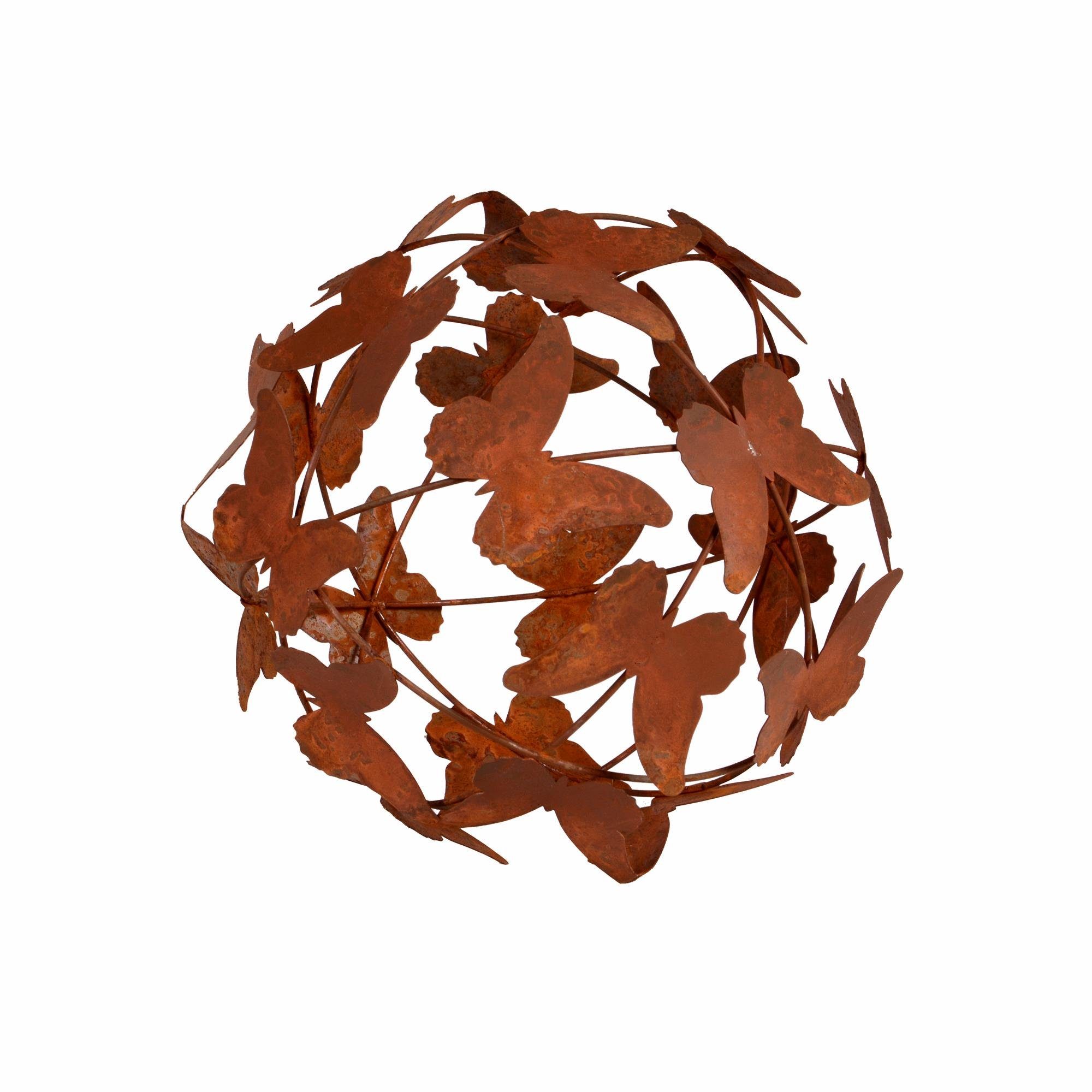 UNUS GARDEN Dekofigur Deko-Kugel Schmetterlinge aus Metall Rostoptik Ø 19cm (19cm), Gartenkugel Schmetterlingsmotiv Rostdeko Gartendeko