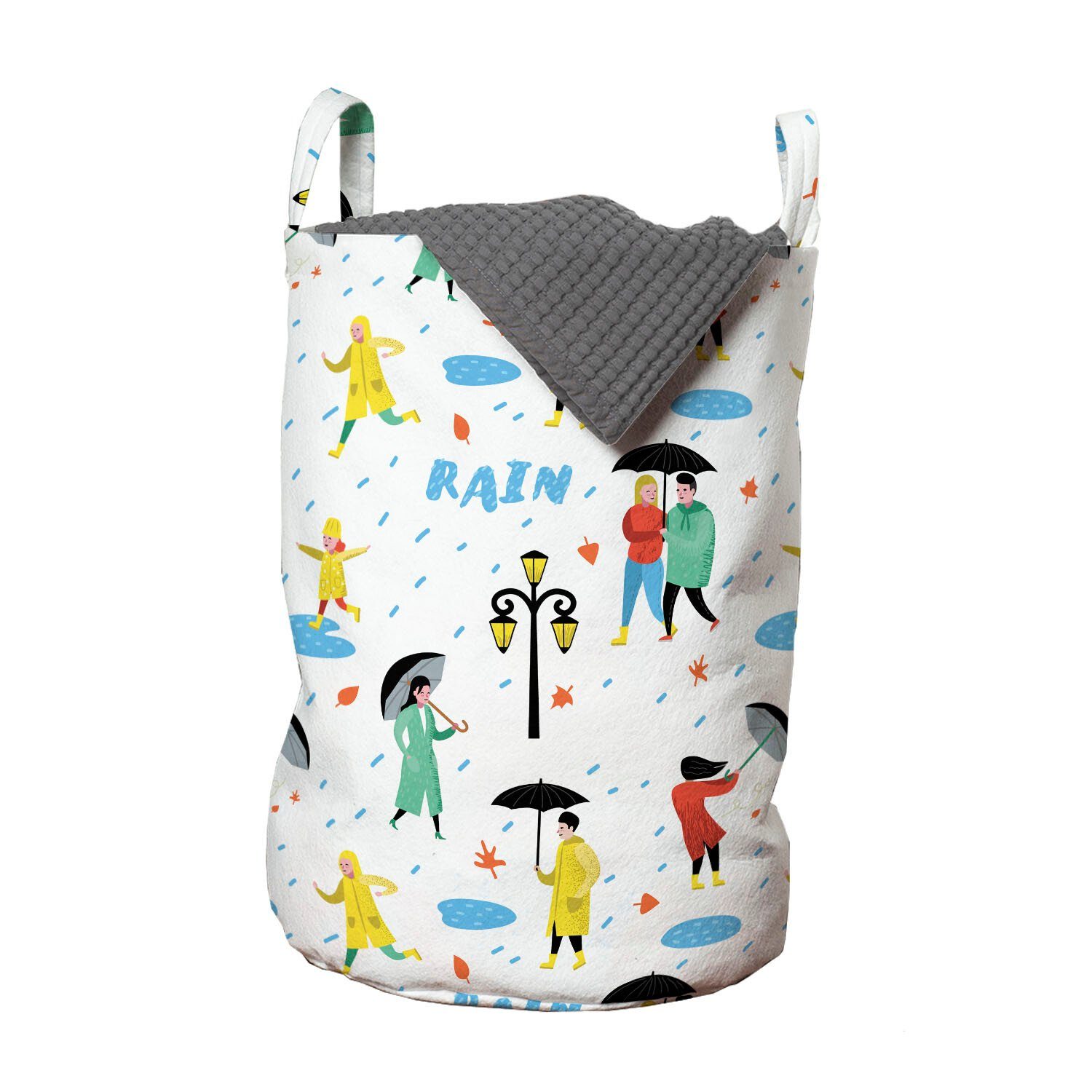 Abakuhaus Wäschesäckchen Wäschekorb mit Griffen Kordelzugverschluss für Waschsalons, Regen Paare unter Regenschirm Park | Wäschesäcke