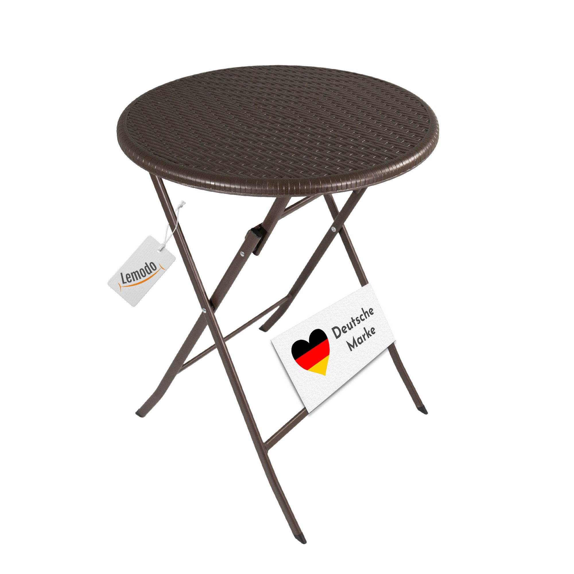 Lemodo Klapptisch Klapptisch rund, Rattan-Optik, 60 cm, Balkontisch, klappbar, Rattan-Optik, Breite 60 cm