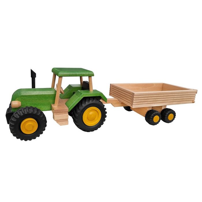 ERST-HOLZ Spielzeug-Auto 928-4010-H-2 Traktor mit flachem Anhänger uniwood Trecker aus Holz 928-4010-Hänger-2