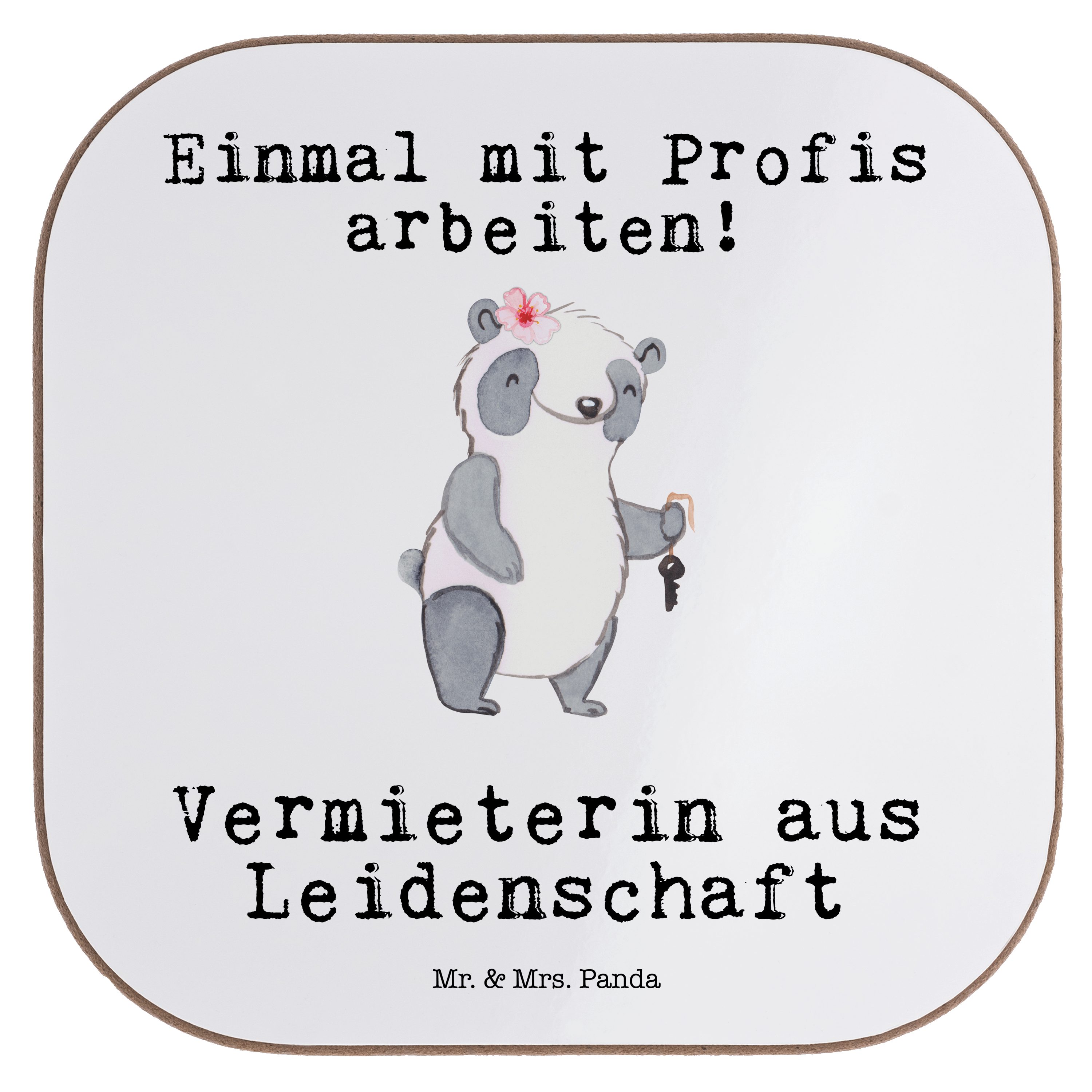 Mr. & Mrs. Panda Getränkeuntersetzer Vermieterin aus Leidenschaft - Weiß - Geschenk, Getränkeuntersetzer, 1-tlg.