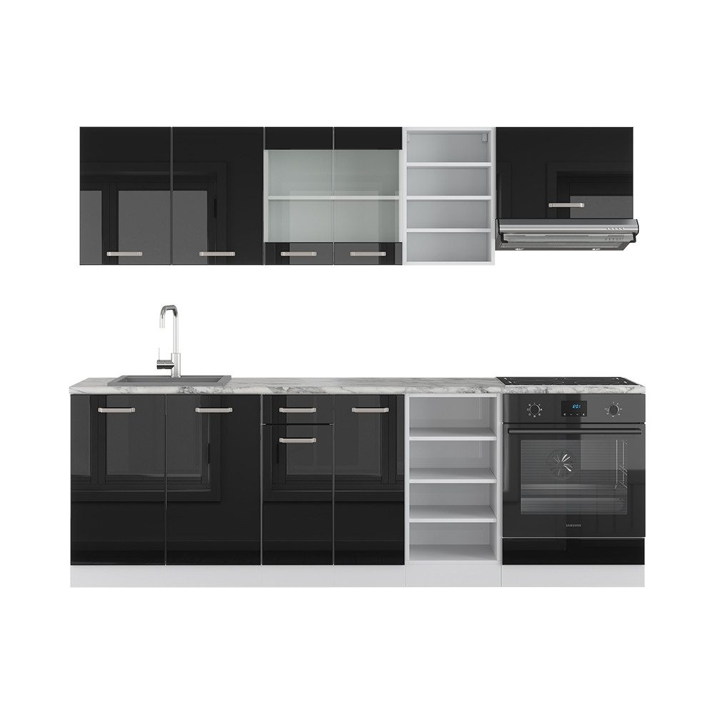 Vicco Küchenzeile R-Line, Schwarz Hochglanz/Weiß, 240 günstig online kaufen