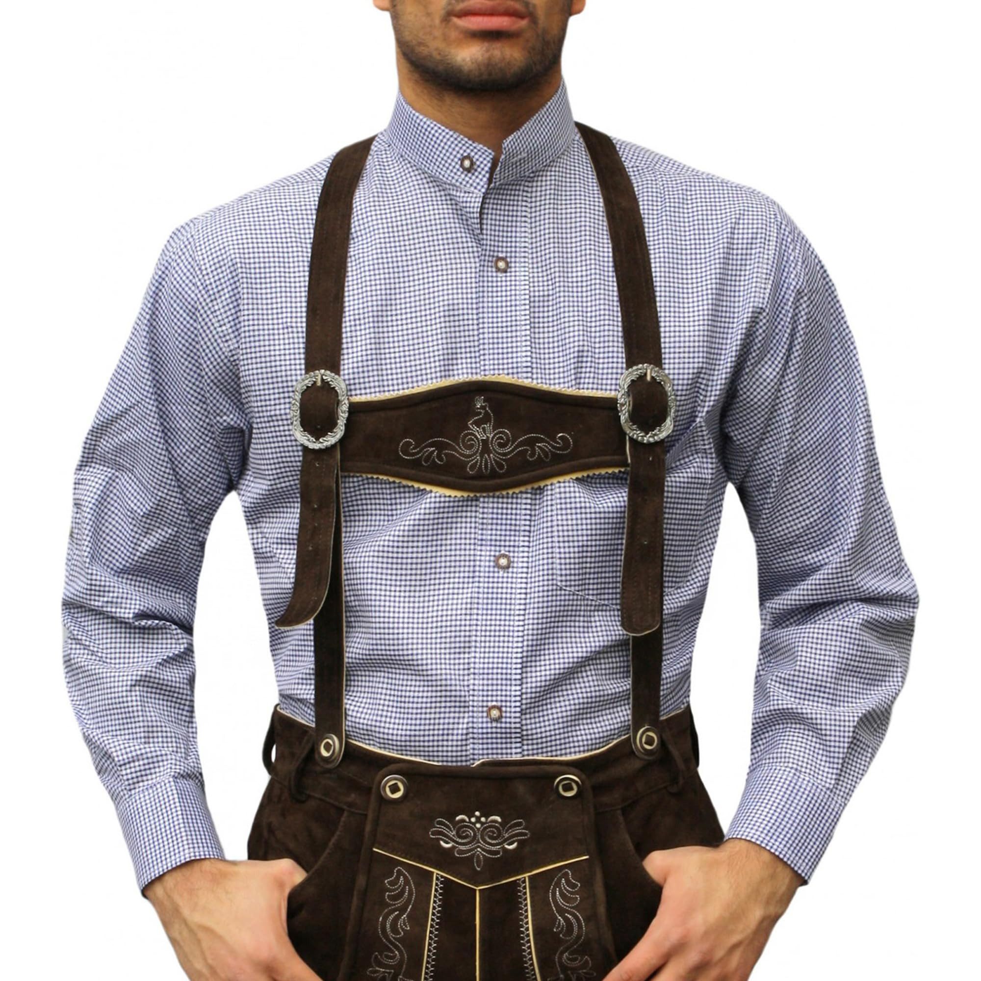 German Wear Trachtenhemd GW120x-SK Trachtenhemd mit Stehkragen für Trachtenlederhosen kariert
