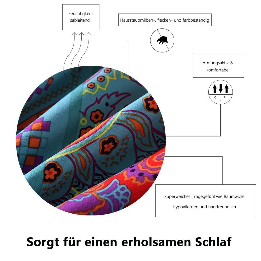 Zaewry Bettwäsche Bohemian Bettwäsche 135x200 cm 2-teiliges Set Renforce, 2 teilig, Reißverschluss Vintage Bettbezug und 1 Kissenbezug 51x76cm – Bild 5 von 5