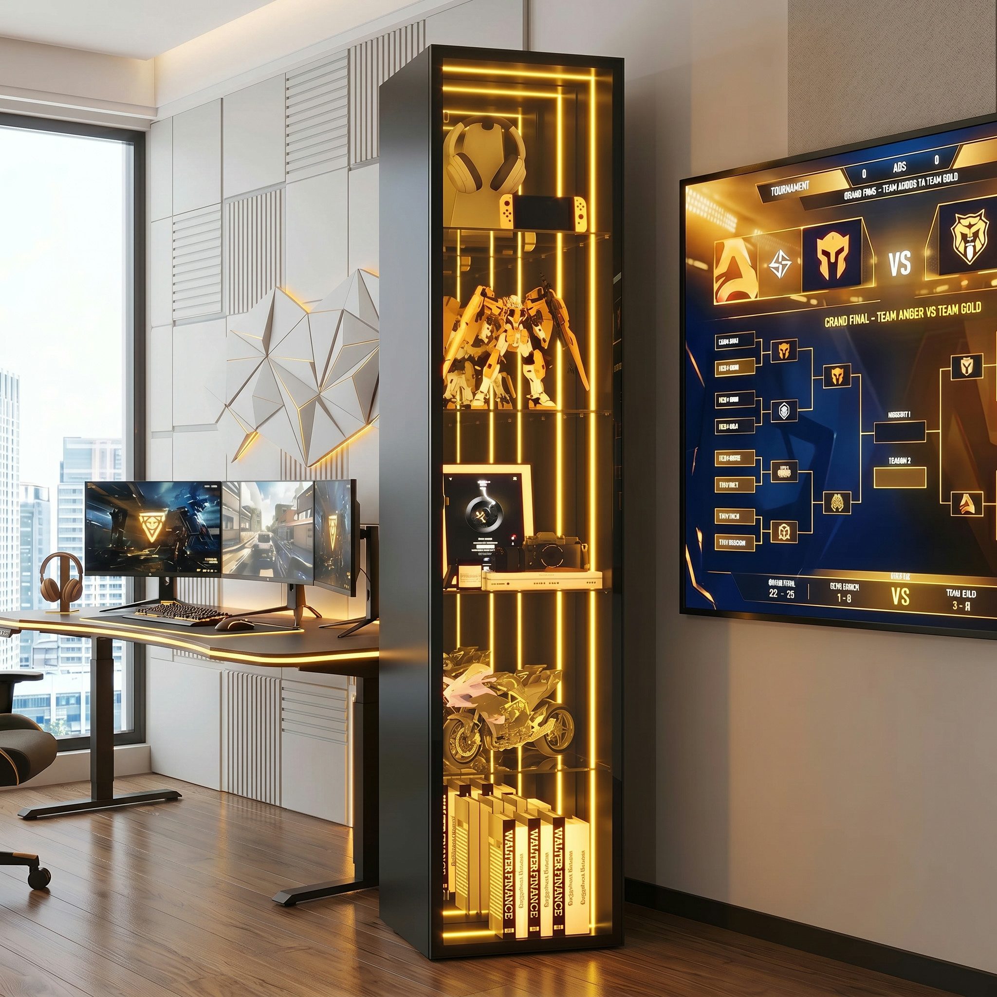 Flieks Glasvitrine mit LED-Lichtleiste, verstellbaren Glaseinlegeböden & Spiegelwand (30x30x160 cm, Glastür mit Soft-Close-Funktion, 1-St., Eckvitrine mit verspiegelter Rückwand & 5 Ebenen) Multifunktionaler Hochschrank Standvitrine Eckschrank mit 5 Fächern