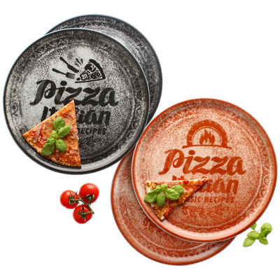 MamboCat Pizzateller 4x Pizzateller rot & schwarz Ø31cm 4 Personen XL-Teller Dekor Platte