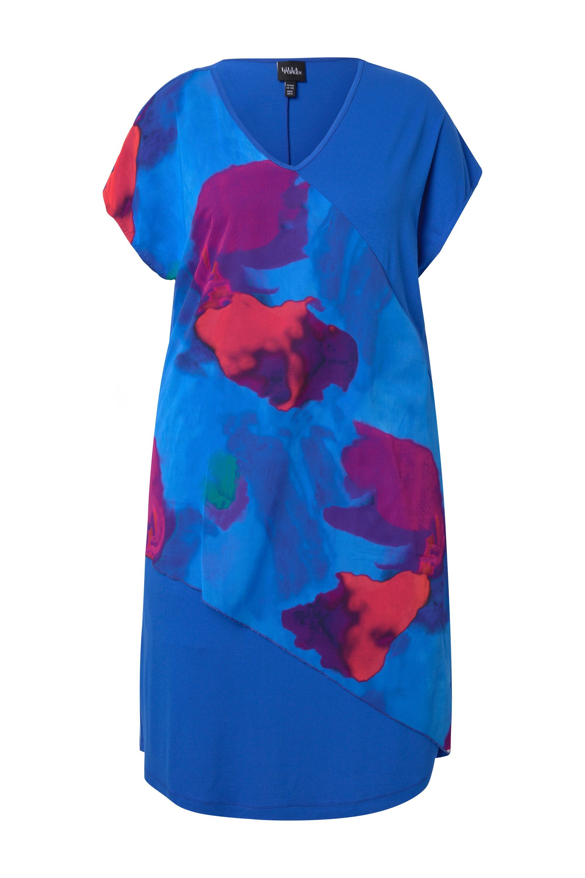 Ulla Popken Minikleid Jerseykleid Chiffon-Überwurf V-Ausschnitt Halbarm günstig online kaufen