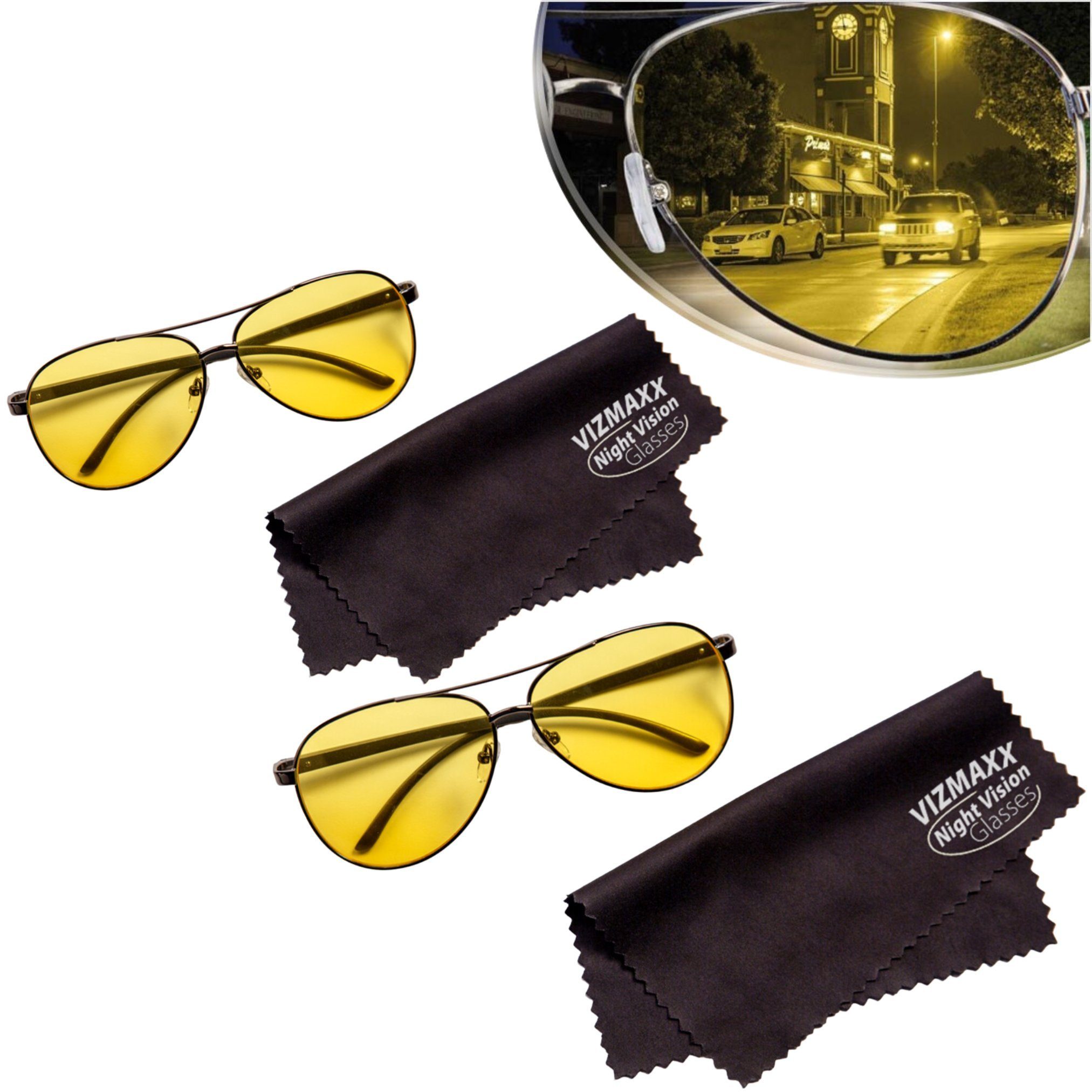 Best Direct® Brille Vizmaxx® Tag- und Nachtsicht Brille, Nachtfahrbrille mit polarisierten Gläser, Autofahrerbrille gelb